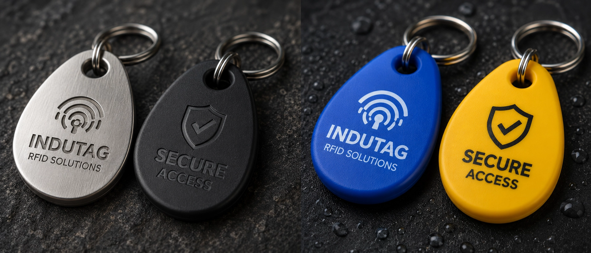 High-detail macro shot comparing the aesthetic and durability of laser engraving versus silk screen printing on an industrial metal and plastic RFID key fob High-detail macro shot comparing the aesthetic and durability of laser engraving versus silk screen printing on an industrial metal and plastic RFID key fob